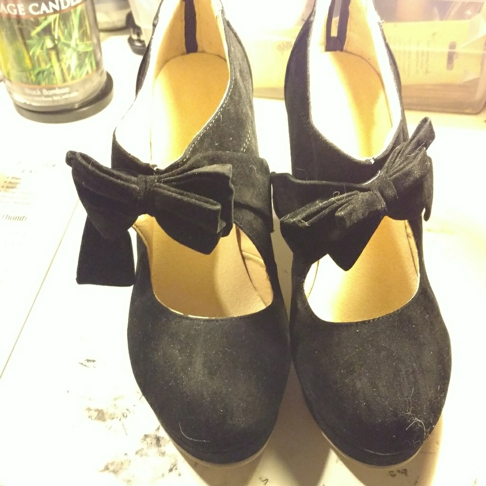 Black Suede Bow High Heels